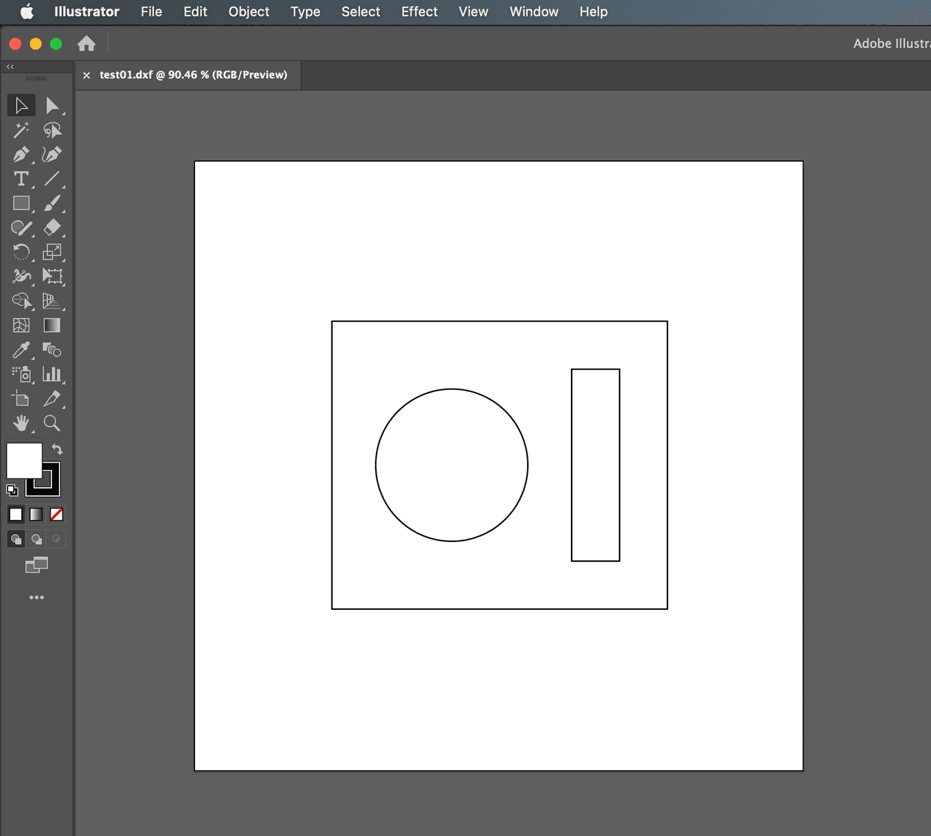 Illustrator: Rectangle with circle and smaller rectangle inside, on a white artboard